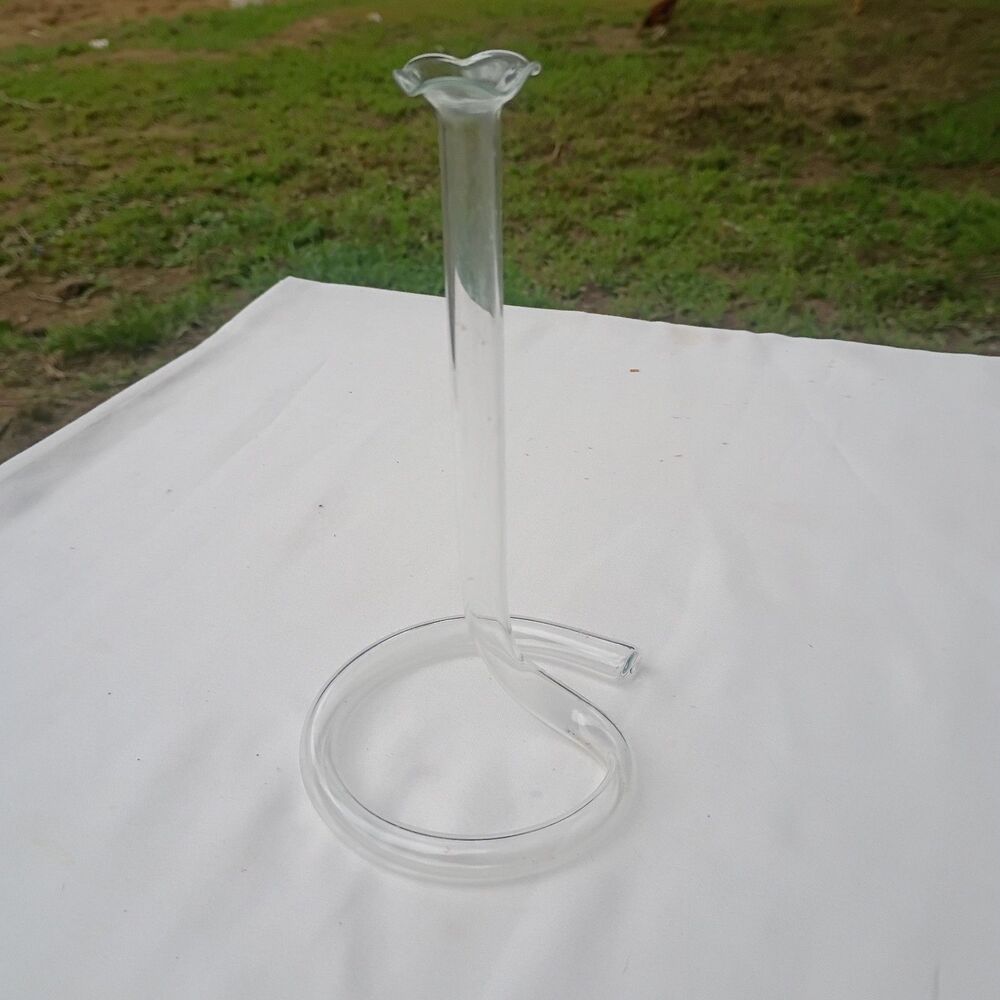 Vintage BUD VASE  7" Curved Glass Test Tube Twisted Ruffled Art Glass Vase